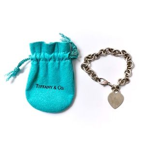 Authentic Tiffany & Co. Sterling Silver Large Link Bracelet with Heart Charm